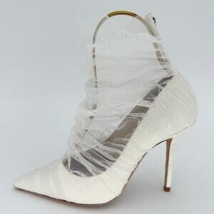 JIMMY CHOO Lavish 100 Glitter Satin Heels EU 38 US 7-8 Ivory White Bridal Pumps